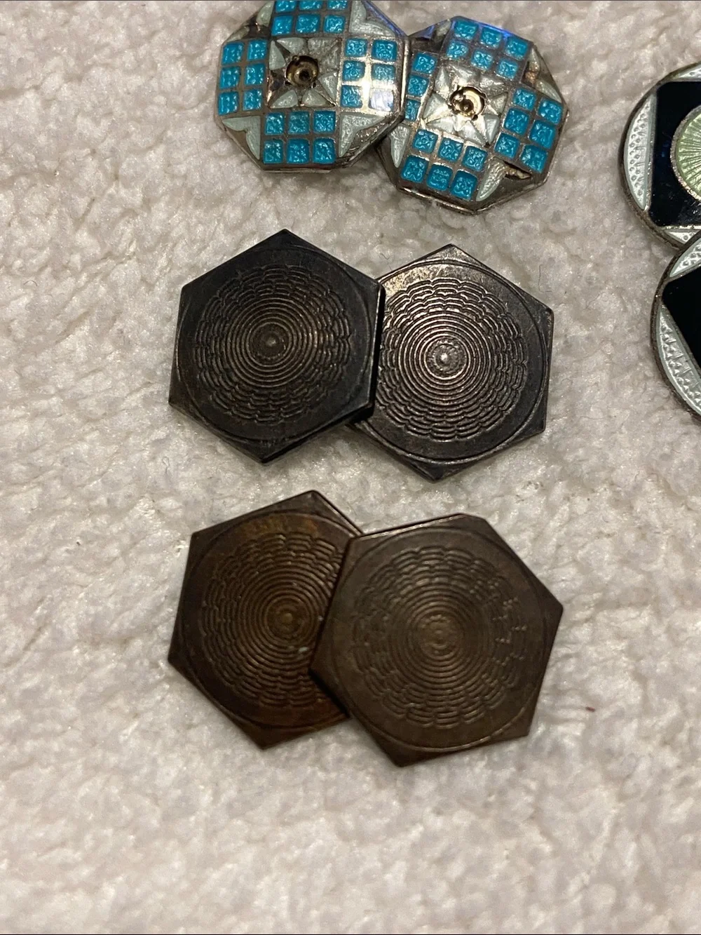 Vintage sterling silver 925Men's Turquoise Enamel and Vintage Metal Cufflink Set